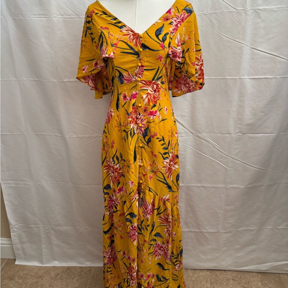 Flying Tomato Mustard Yellow Floral Maxi Dress